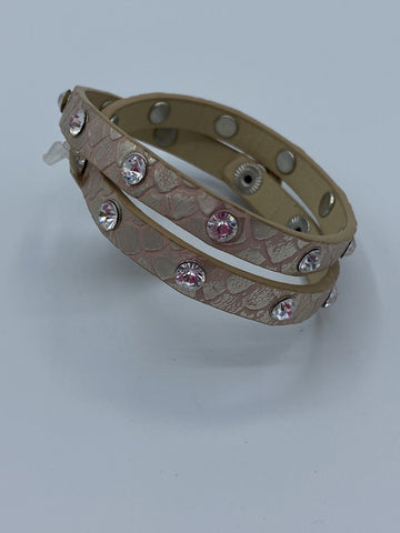 Armband 030083 Lauren snakeskin pink/white stones